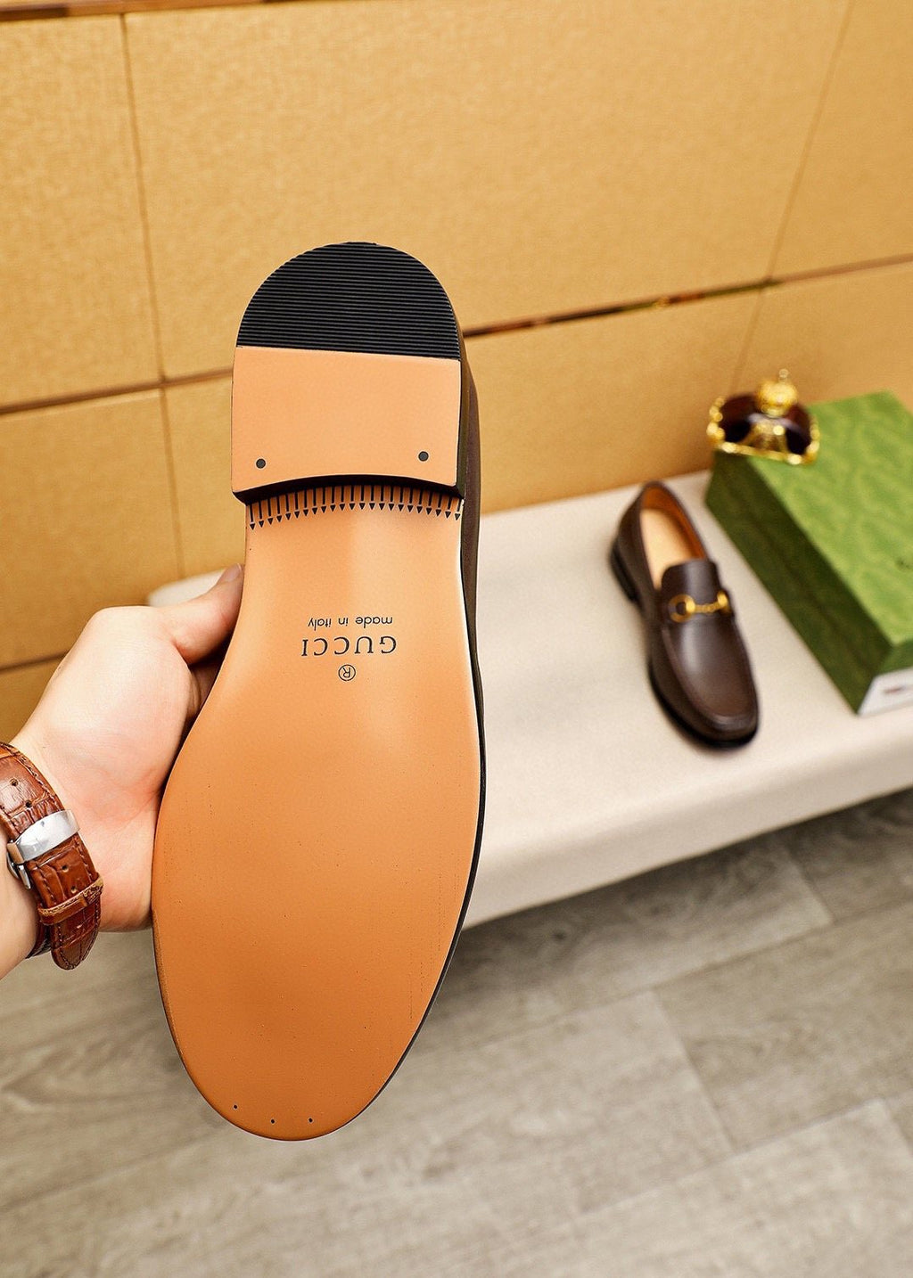 GUCCI Leather Horsebit Loafers — front