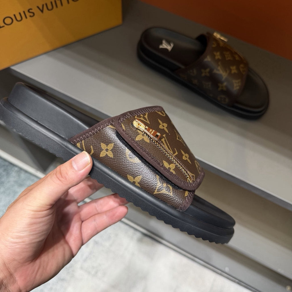 Louis Vuitton Monogram Zip Slide Sandals — side