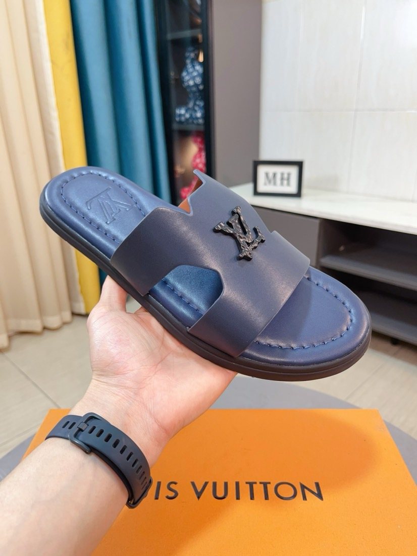 Louis Vuitton Interlaced Strap Slide Sandals — front