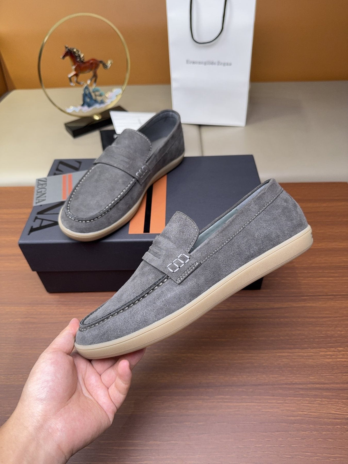 Zegna Men's Suede Strap Loafers — model