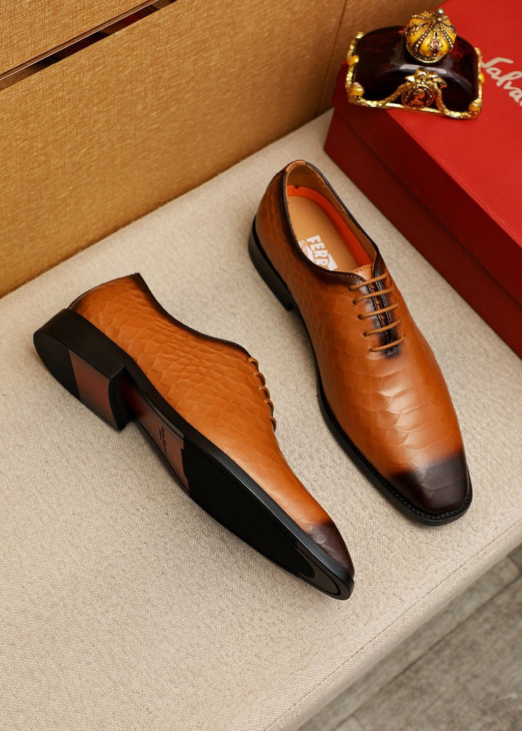 Ferragamo Textured Lace-Up Dress Shoes — front