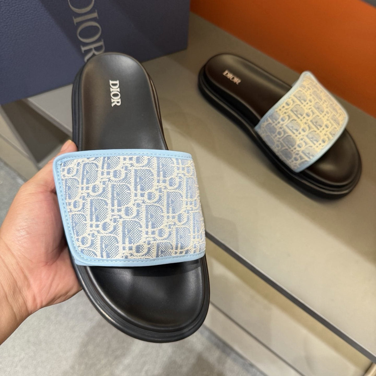 Dior Patterned Strap Slide Sandals — side