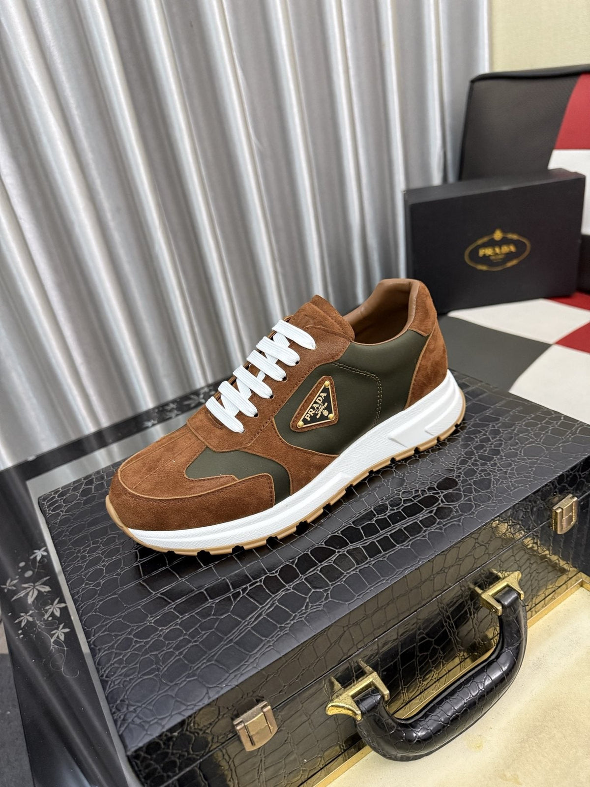 Prada Triangle Badge Low-Top Sneakers — front