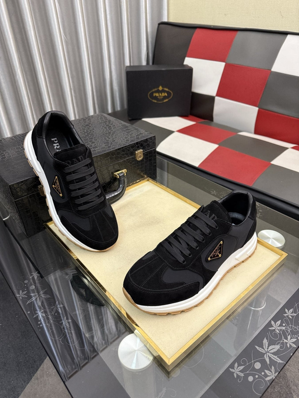 Prada Triangle Badge Low-Top Sneakers — front