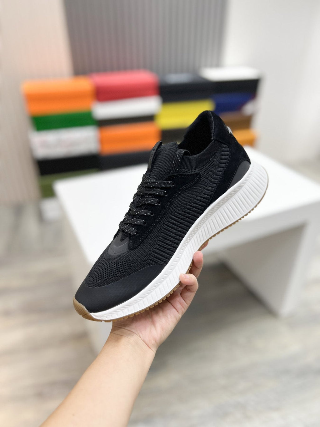 BOSS Knit Ribbed-Sole Sneakers — side