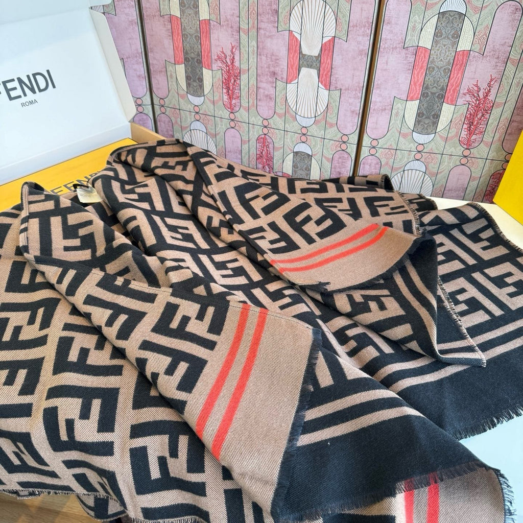 Fendi Fringed Geometric Shawl — detail