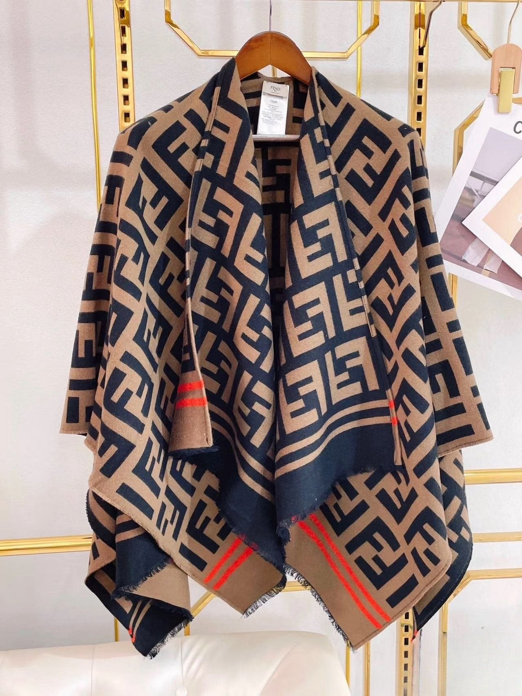 Fendi Fringed Geometric Shawl — hero