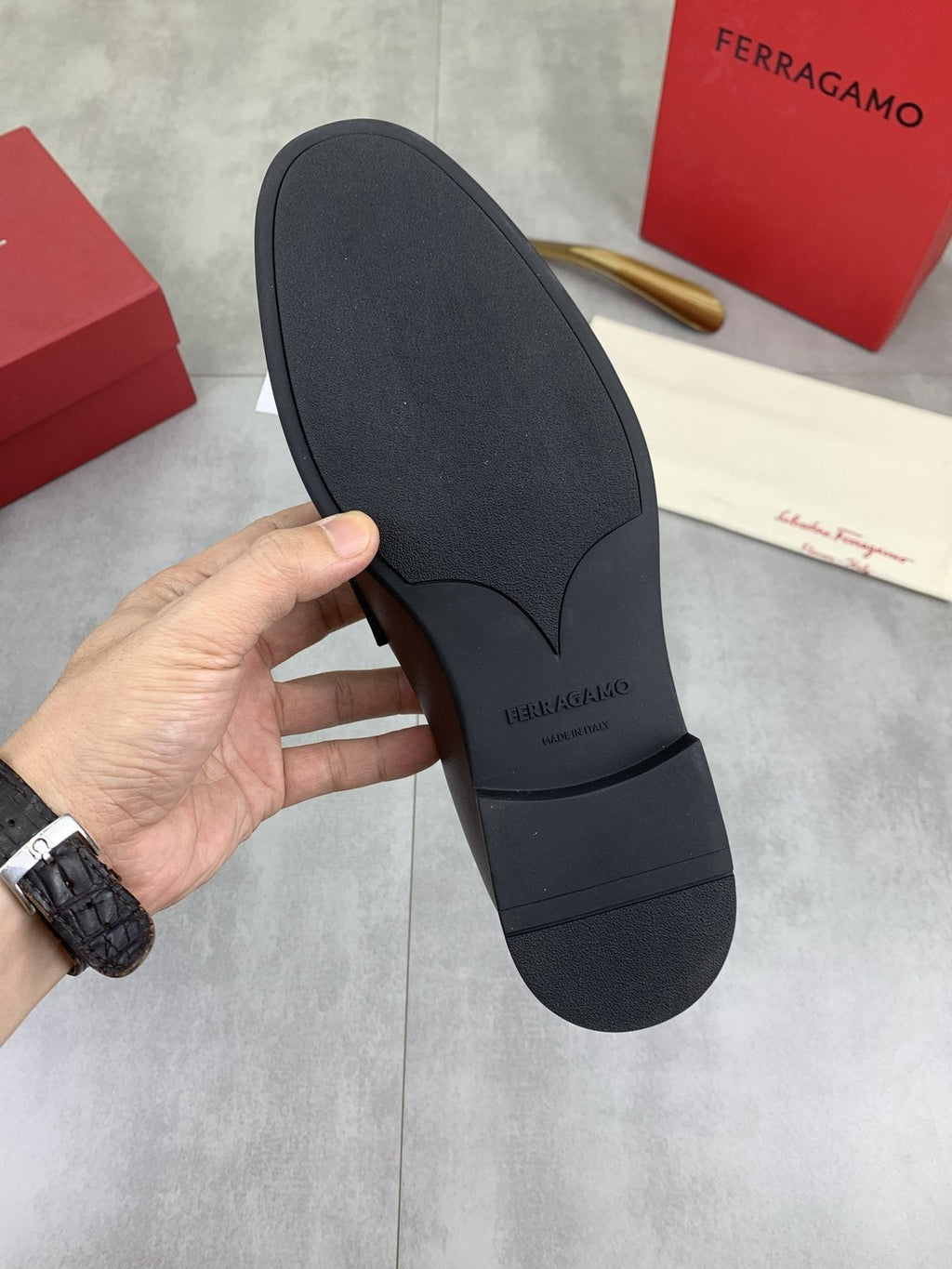 Ferragamo Men's Metal Bit Loafers — detail