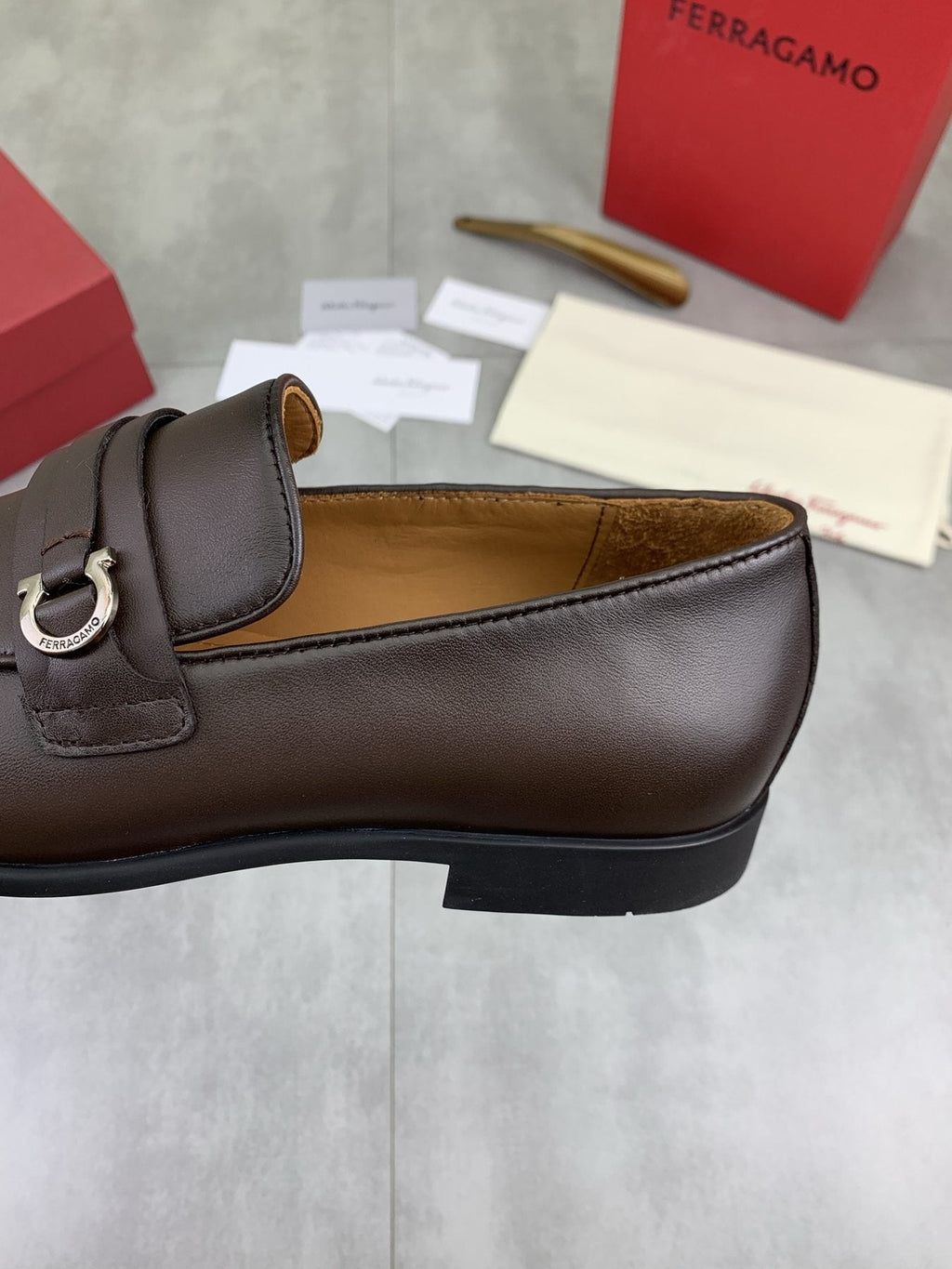 Ferragamo Men's Metal Bit Loafers — detail