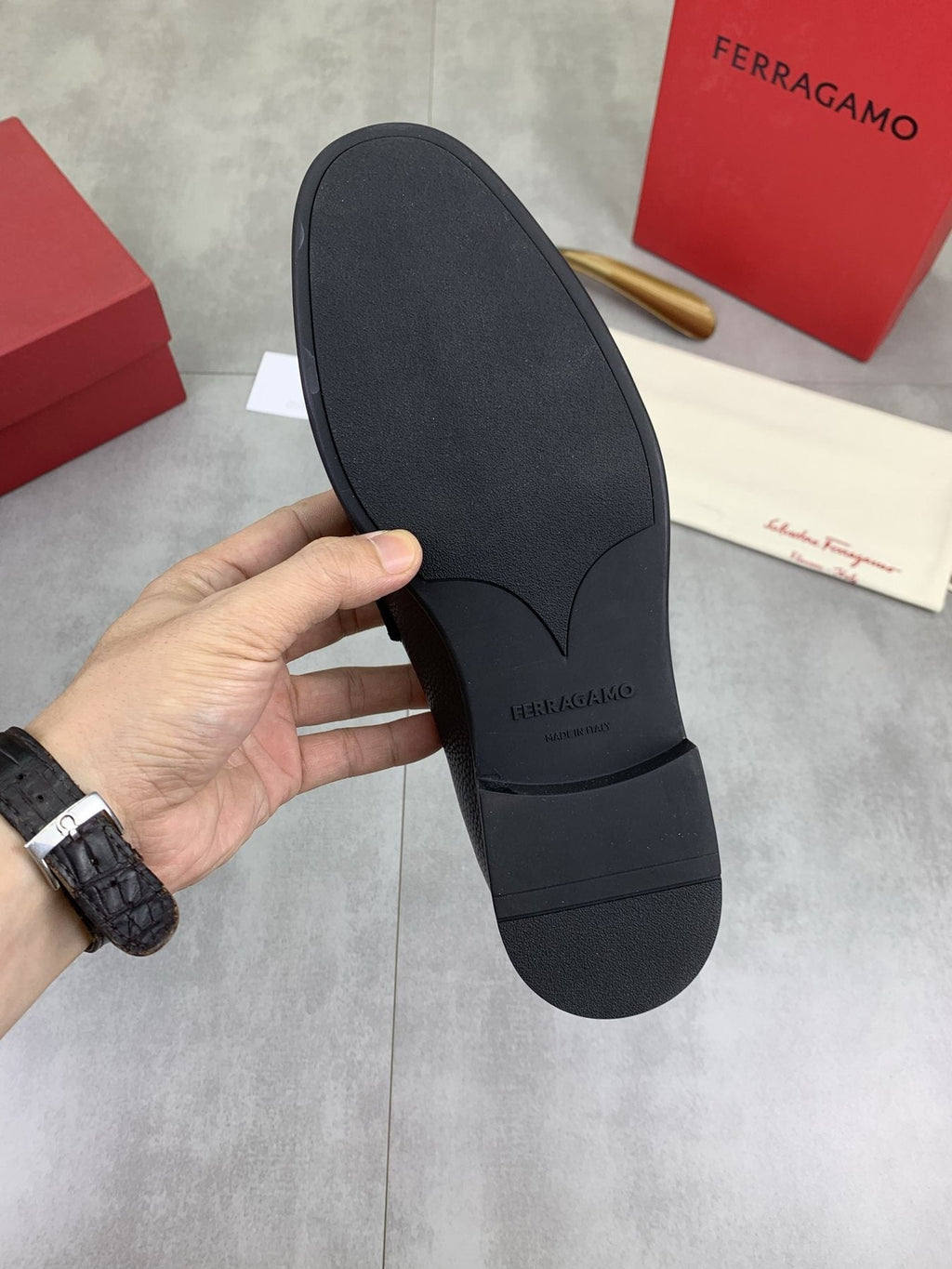 Ferragamo Men's Metal Bit Loafers — detail