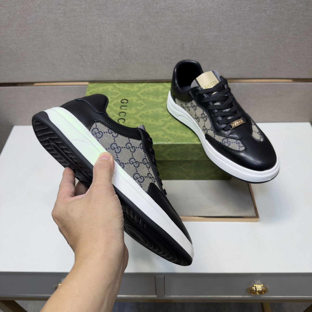 Gucci Men's Patterned-Panel Sneakers — model