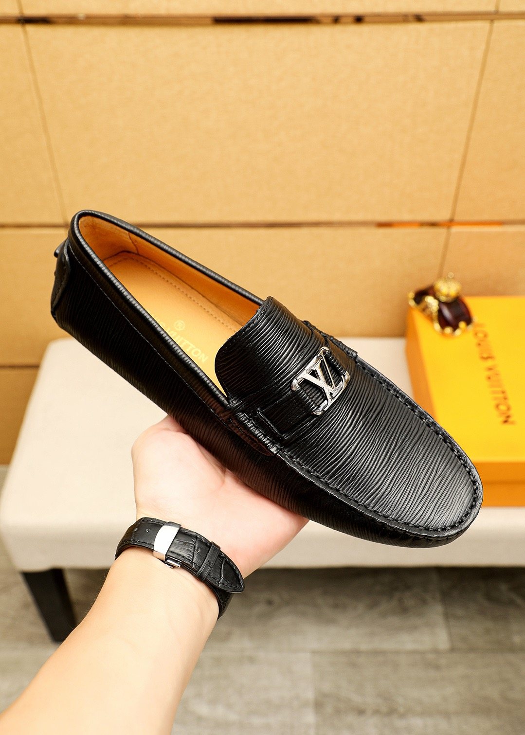 Louis Vuitton Brown Textured Driving Shoes — side