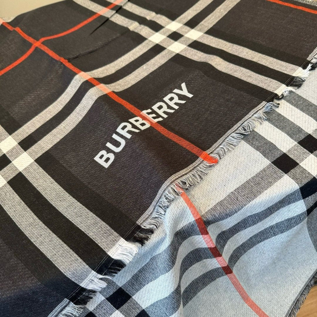 Burberry Charcoal Gray Plaid Scarf — detail