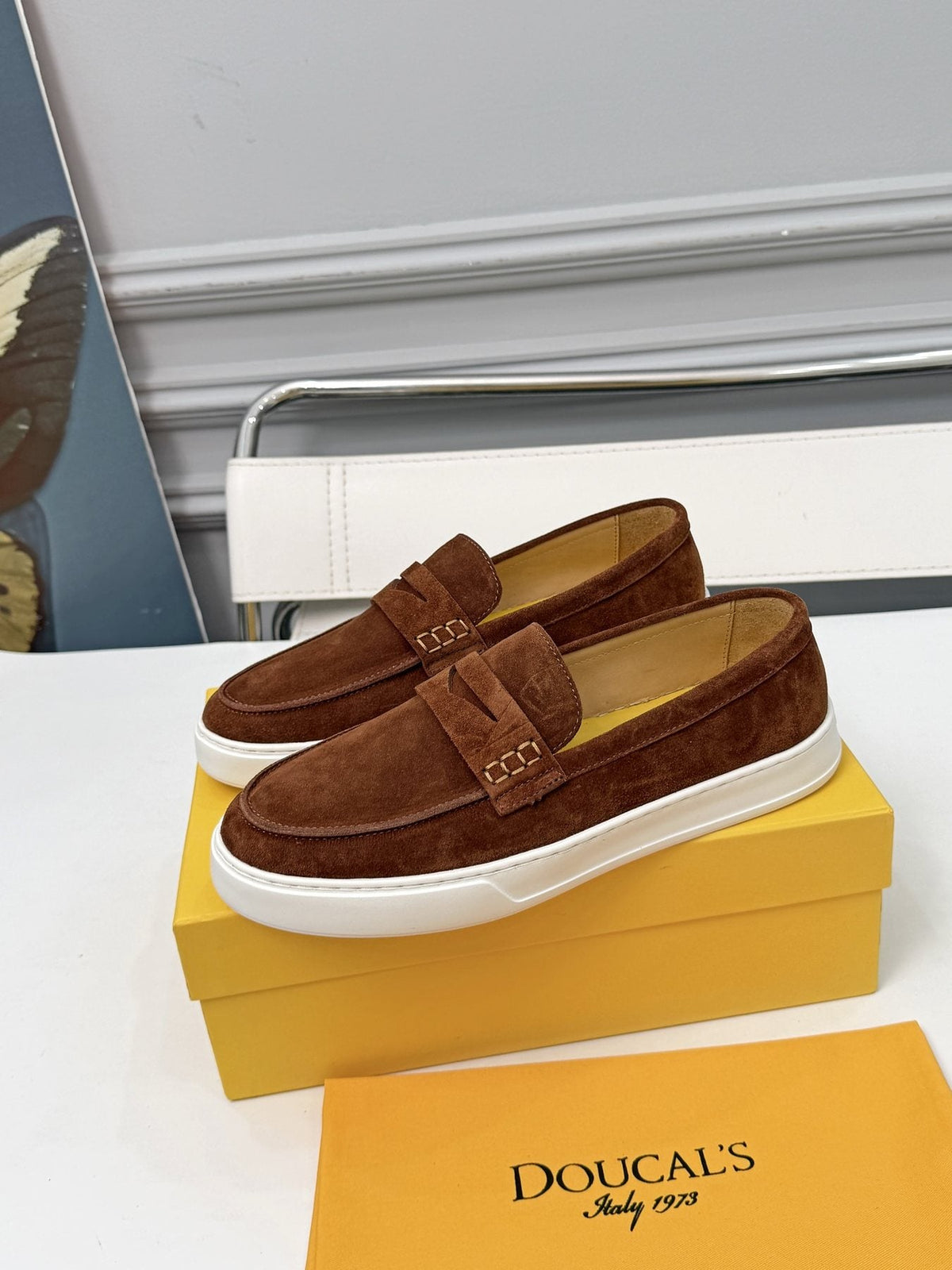 Doucal's Contrast-Sole Slip-On Shoes — side