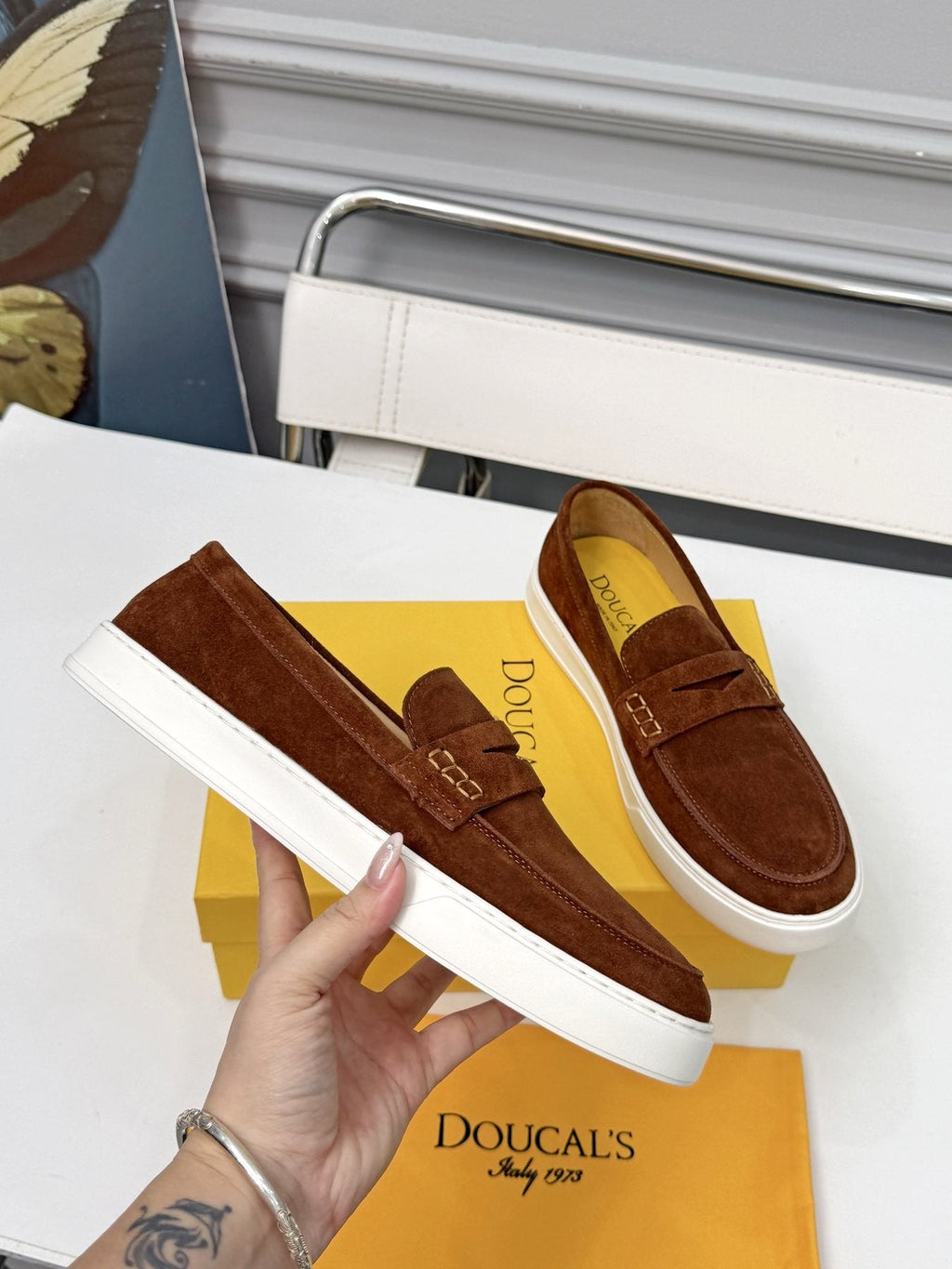 Doucal's Contrast-Sole Slip-On Shoes — model