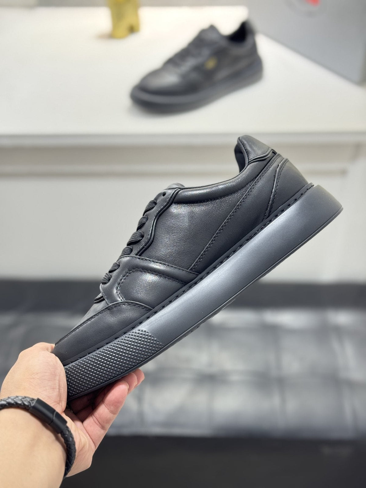 Prada Men's Paneled Lace-Up Sneakers — model