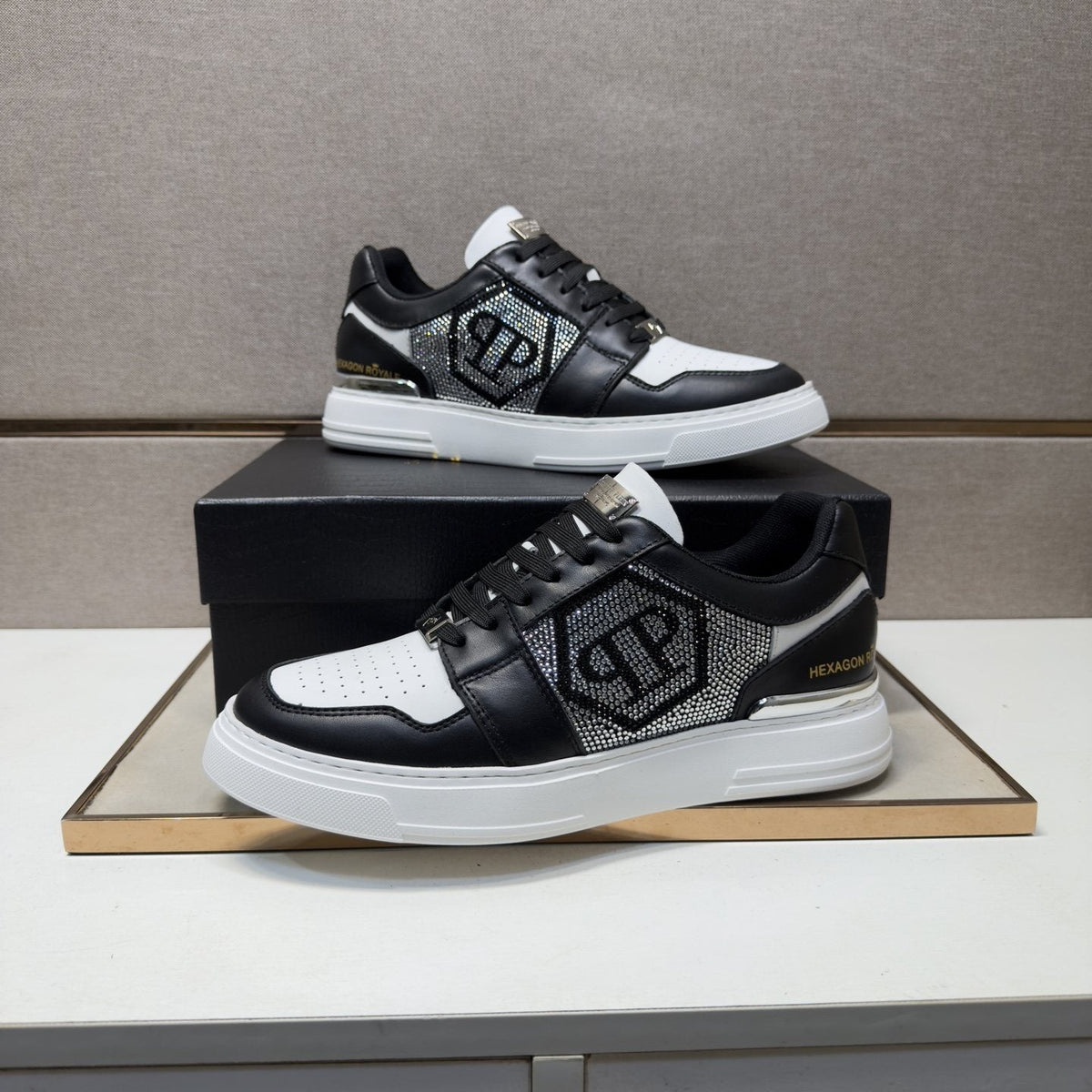 Philipp Plein Black and White Panel Sneakers — front