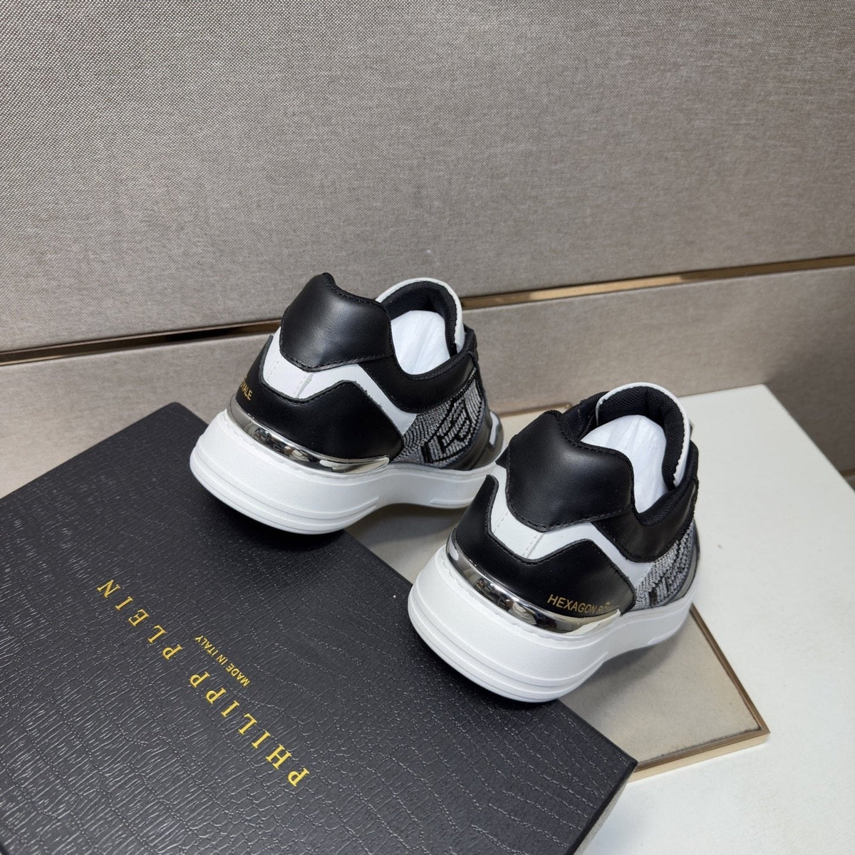 Philipp Plein Black and White Panel Sneakers — back