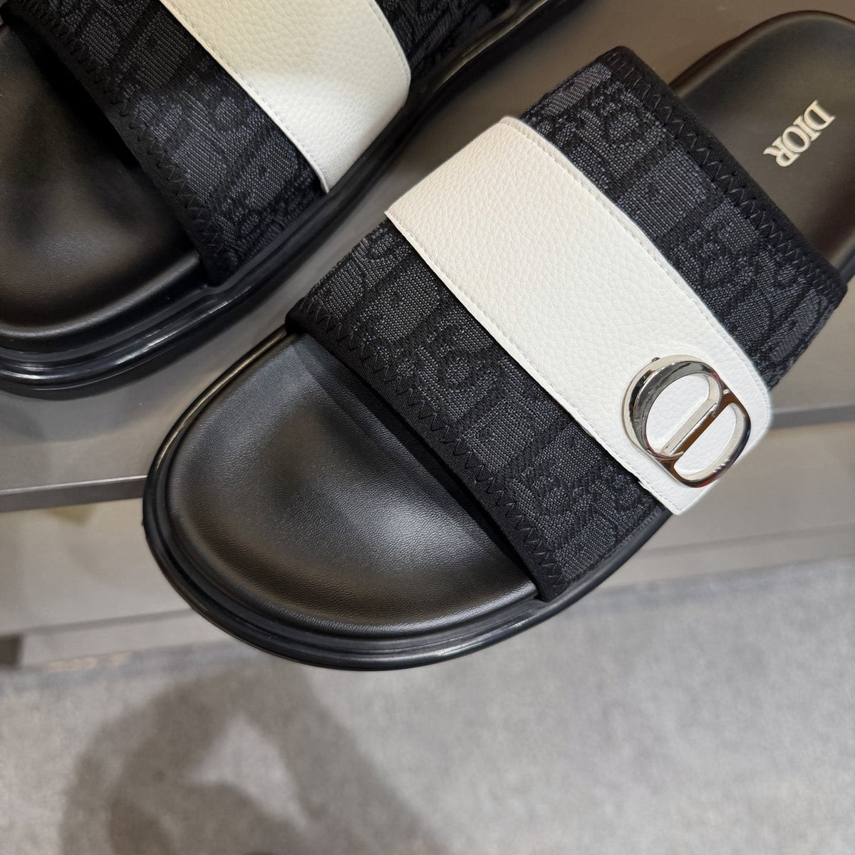 Dior Patterned Strap Slide Sandals — model
