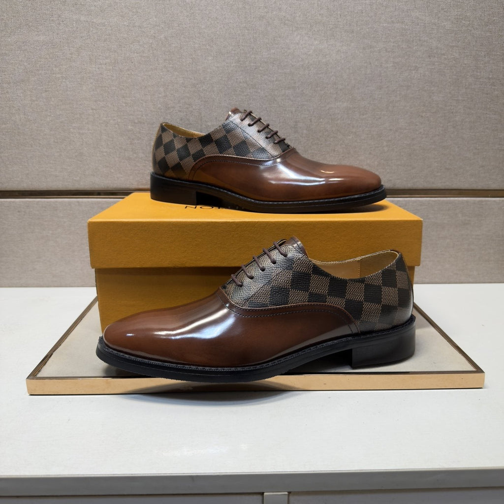 Louis Vuitton Checkered-Panel Lace-Up Dress Shoes — side