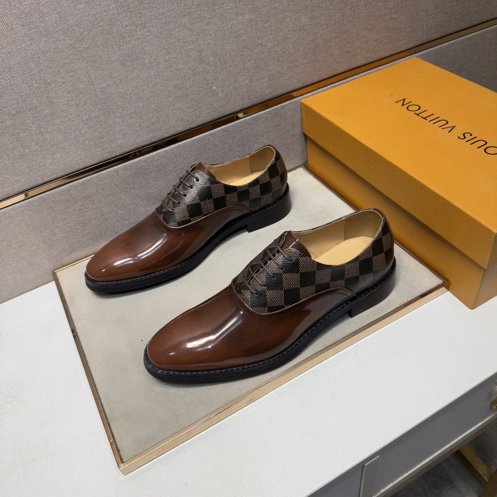 Louis Vuitton Checkered-Panel Lace-Up Dress Shoes — front