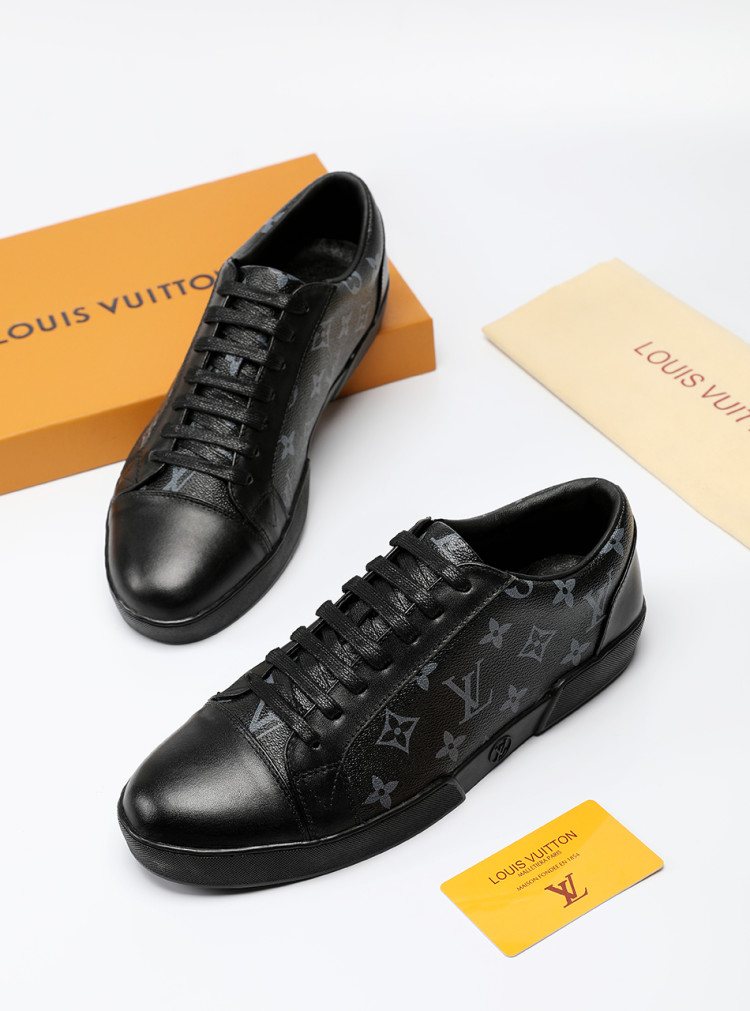 Louis Vuitton Black Monogram Panel Sneakers — front
