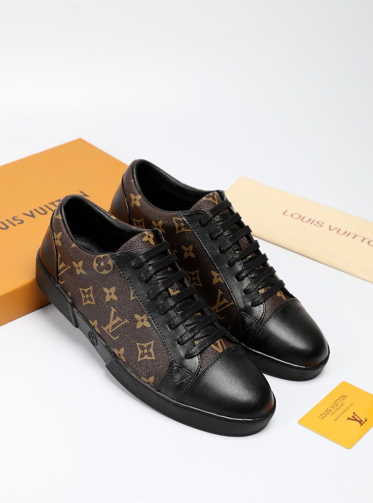 Louis Vuitton Black Monogram Panel Sneakers — front