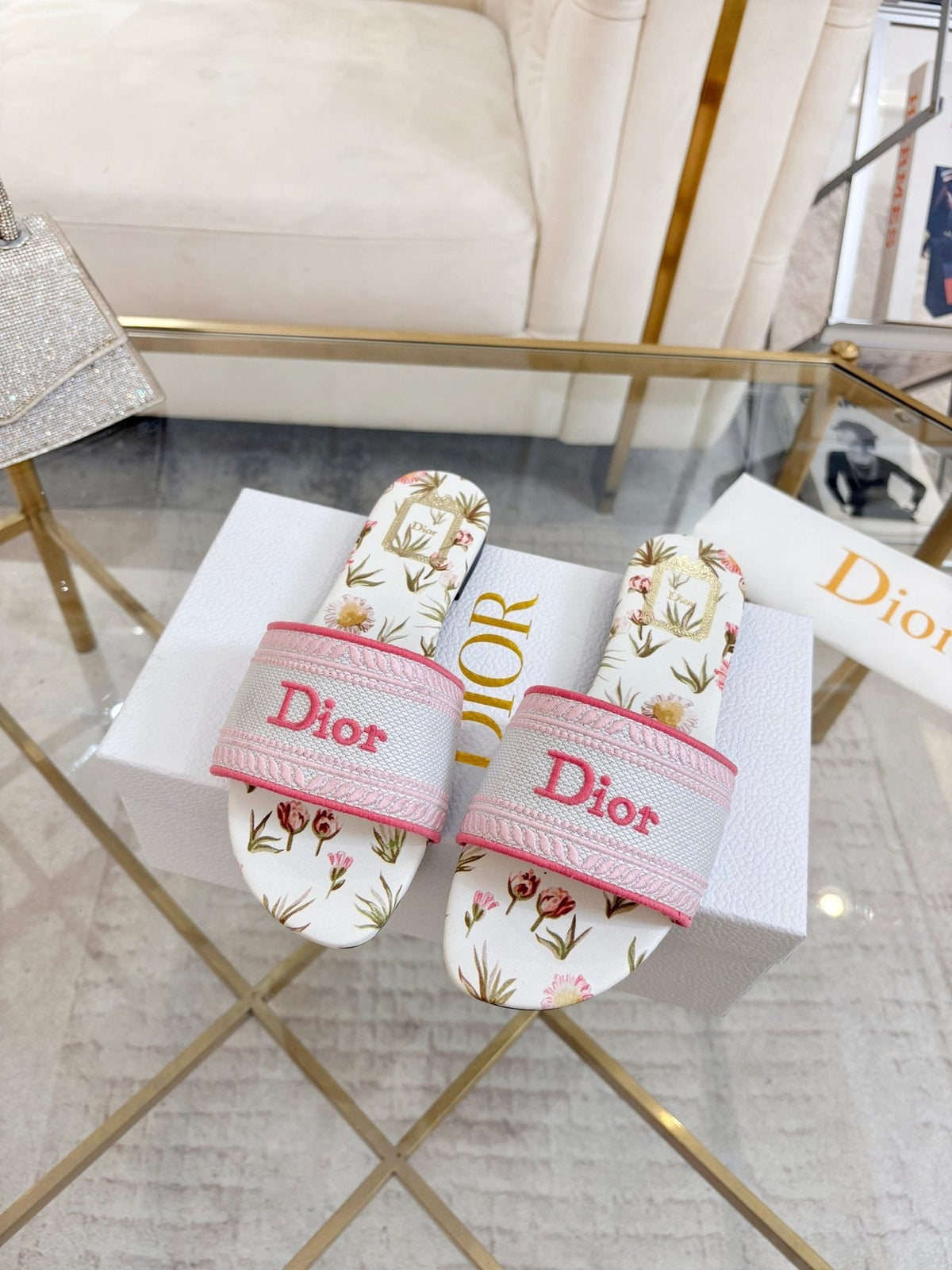 Dior Floral Print Slide Sandals — front