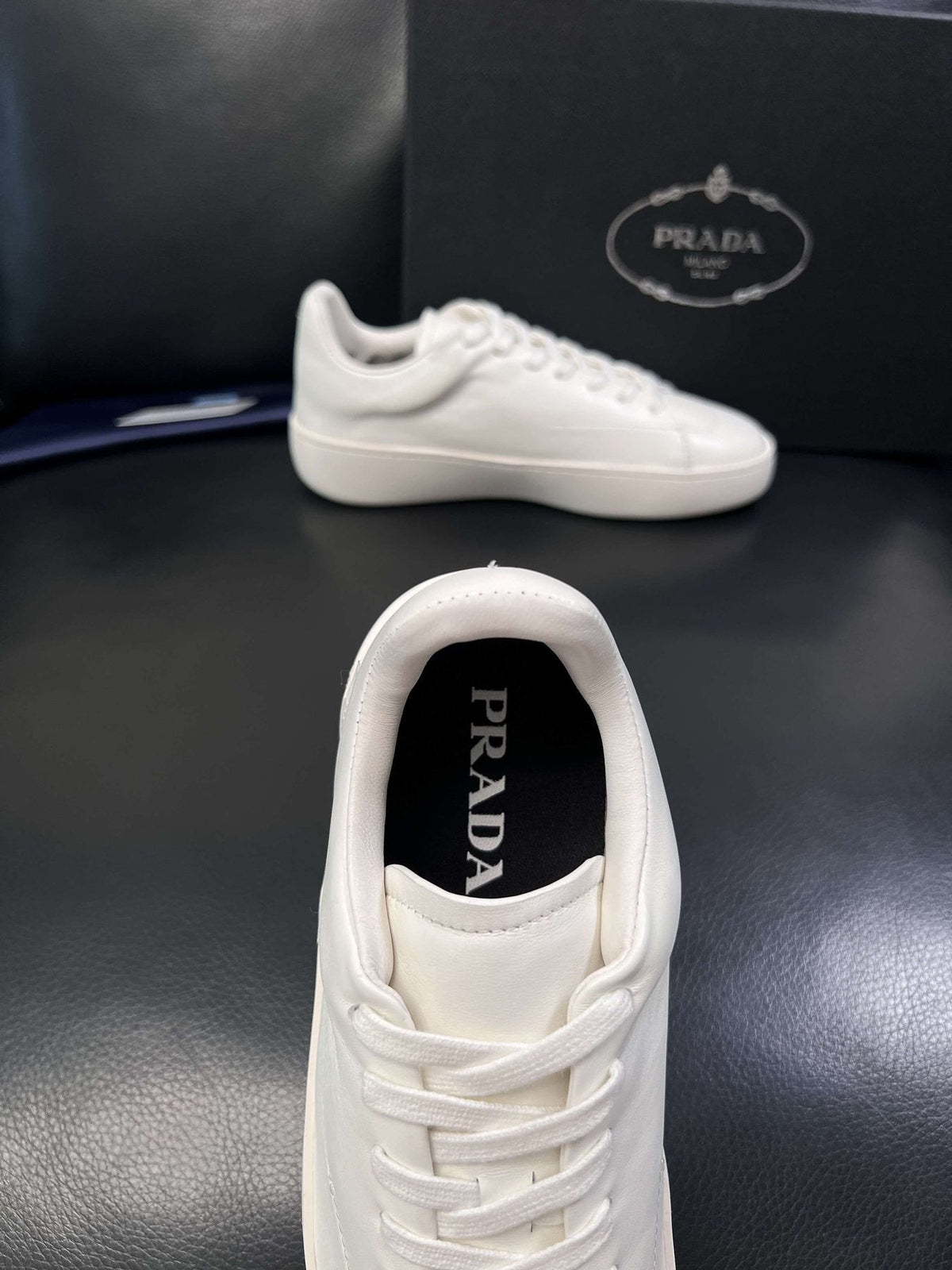 Prada Low-Top Leather Sneakers — detail