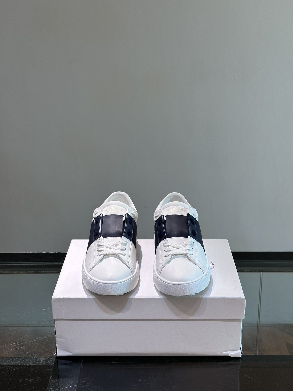 Valentino White Black Strap Low-Top Sneakers — front