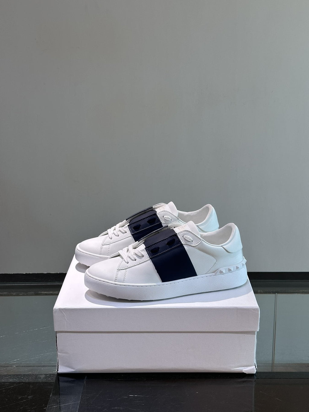 Valentino White Black Strap Low-Top Sneakers — side