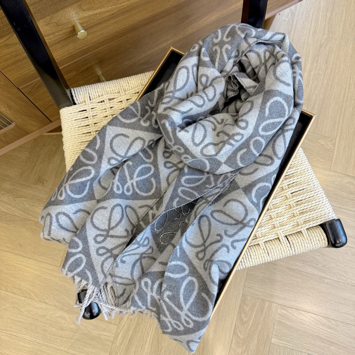 Loop-Motif Fringed Scarf — front