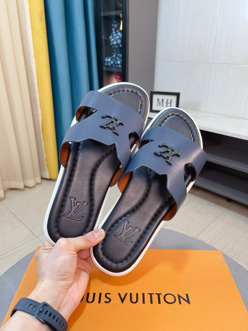 Louis Vuitton Embossed Strap Slide Sandals — front