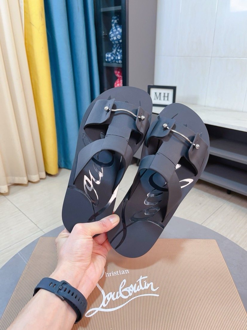 Christian Louboutin Studded Slip-On Sandals — front
