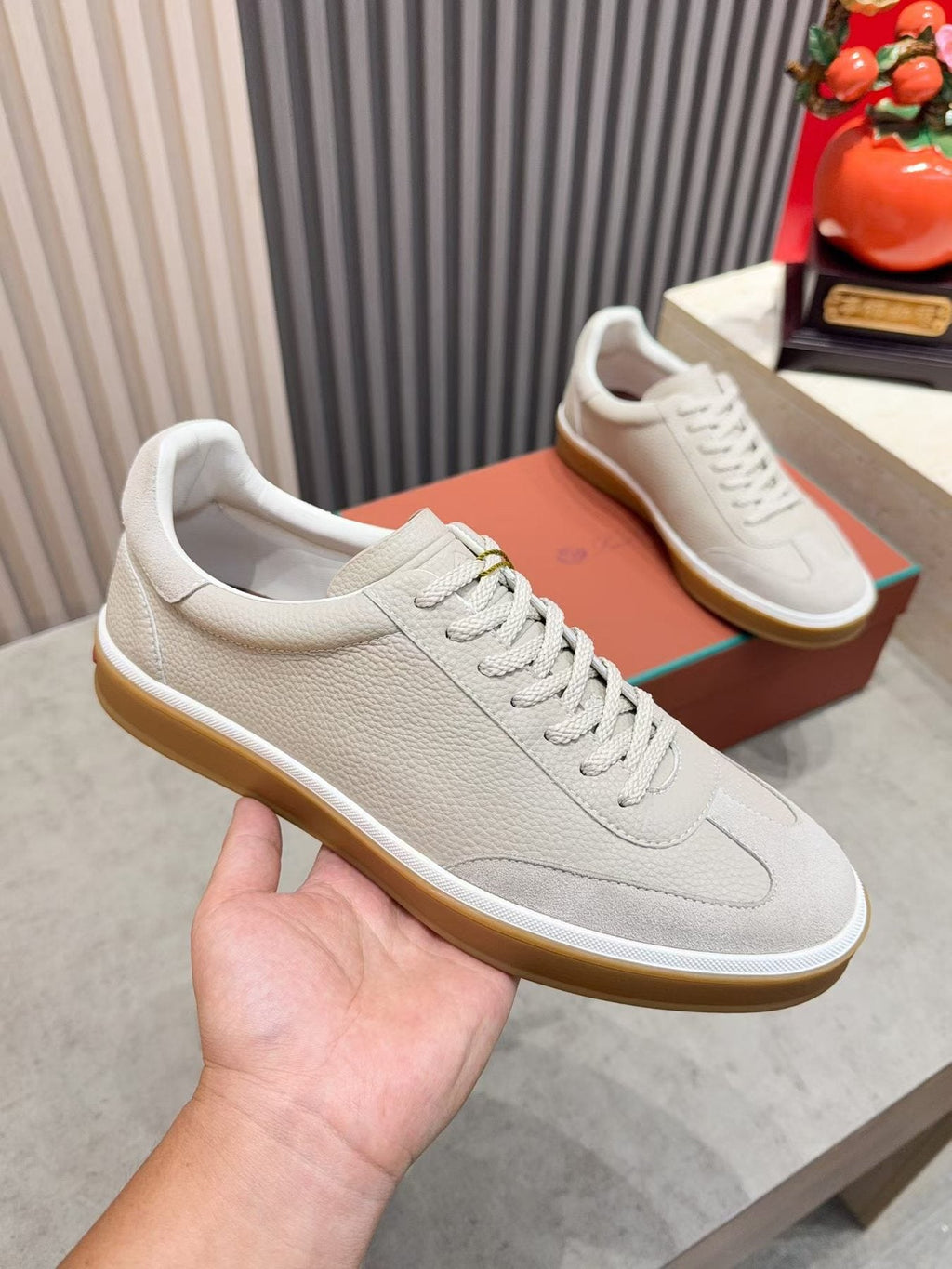 Paneled Low-Top Lace-Up Sneakers — model