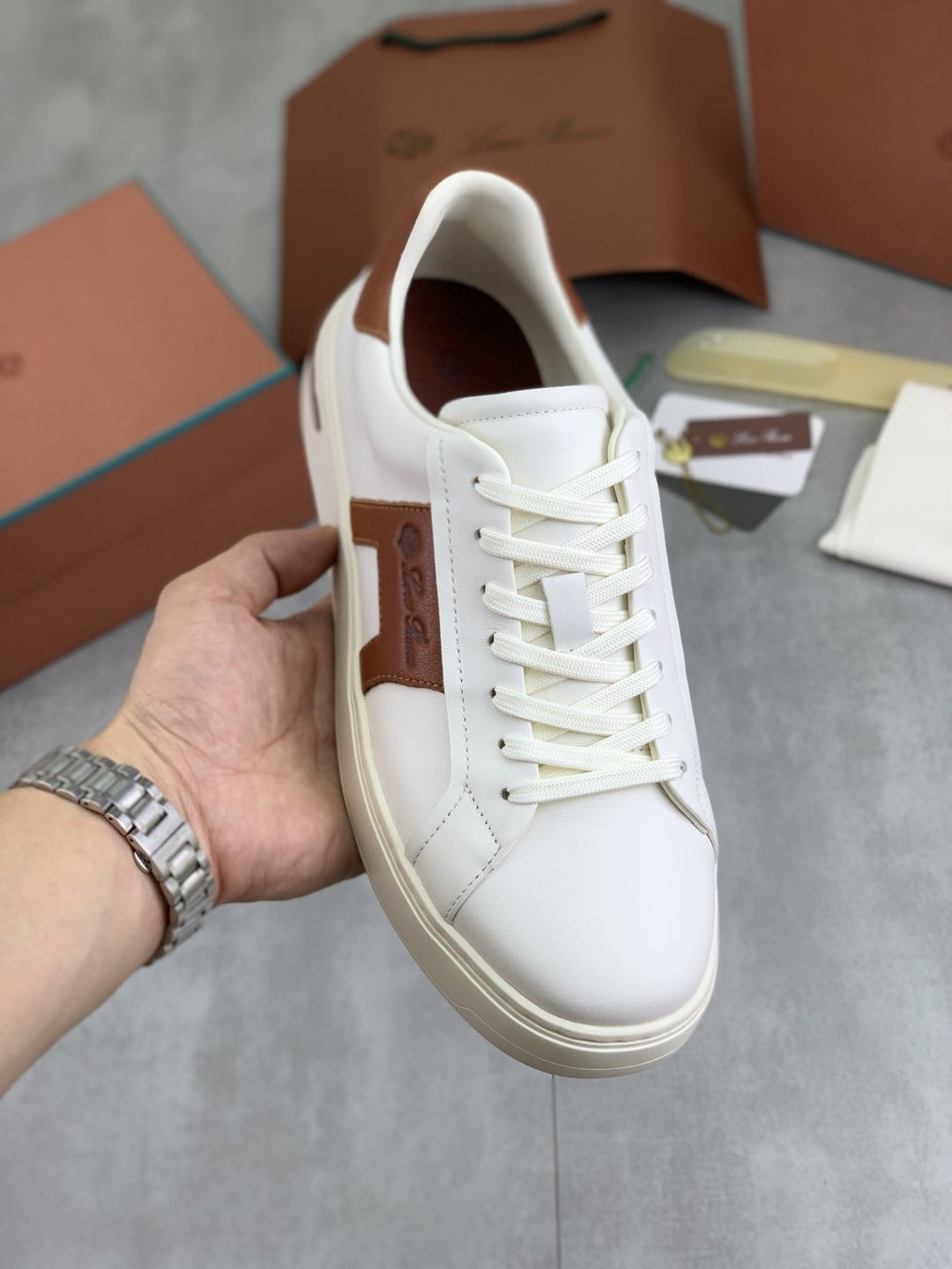 Loro Piana Black and Brown Low-Top Sneakers — front