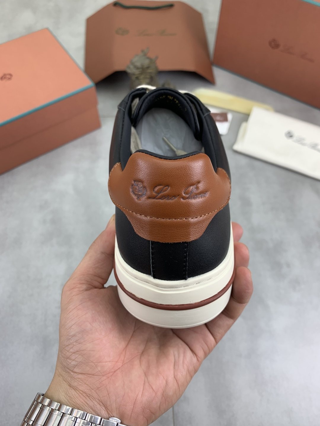 Loro Piana Black and Brown Low-Top Sneakers — back