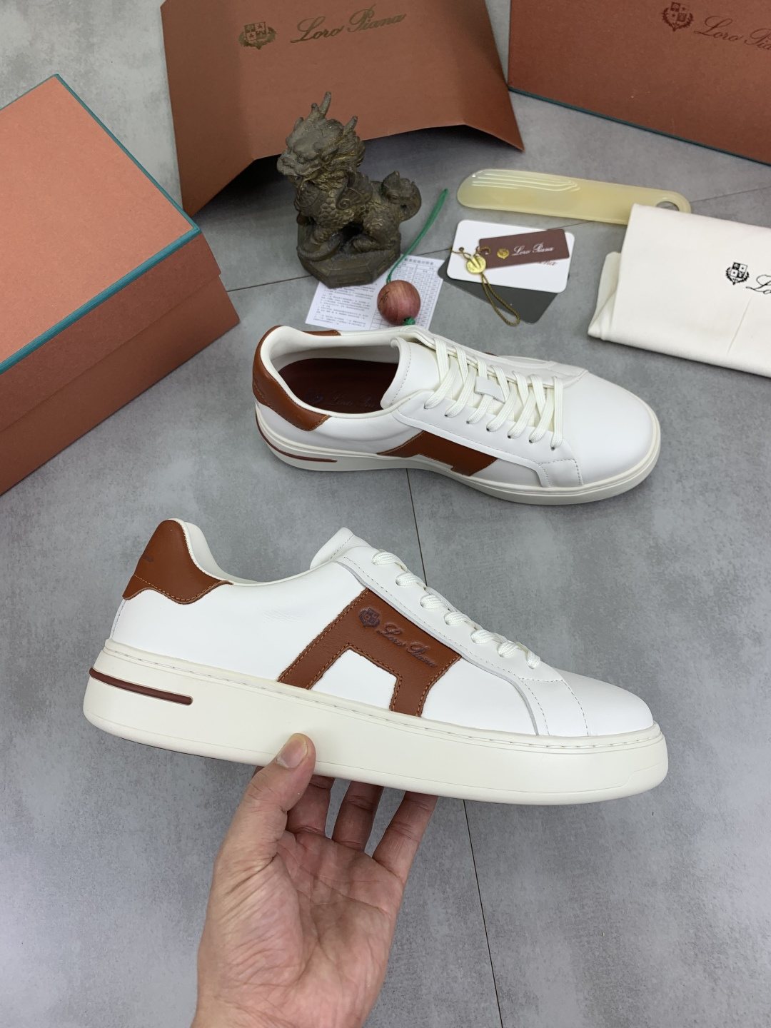 Loro Piana Black and Brown Low-Top Sneakers — side