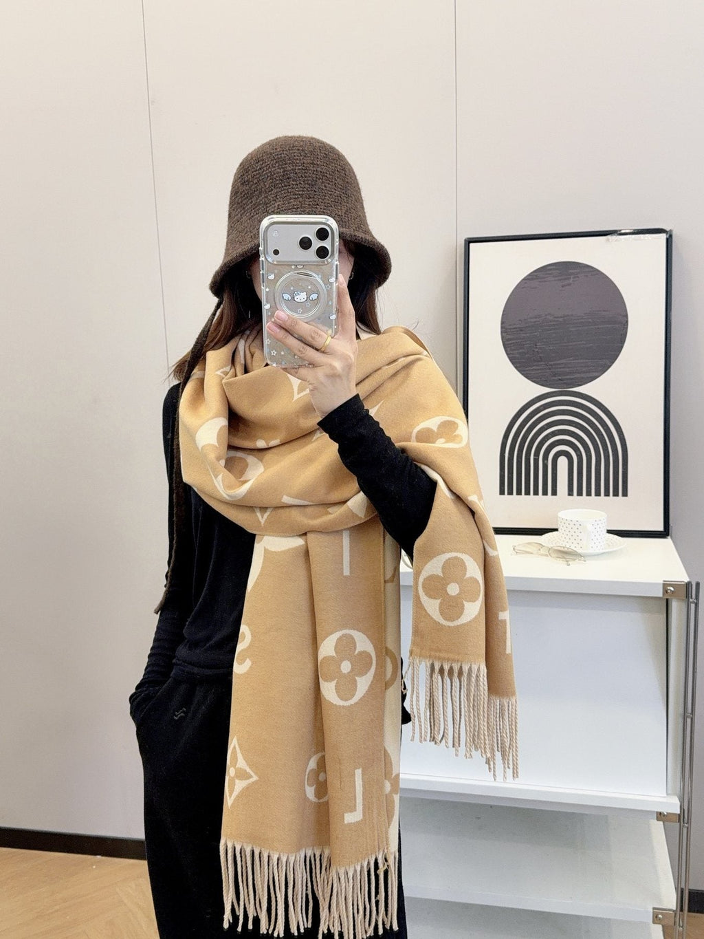 Louis Vuitton Monogram Fringe Scarf — model