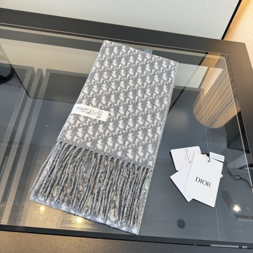 Dior Two-Tone Monogram Fringed Scarf — side