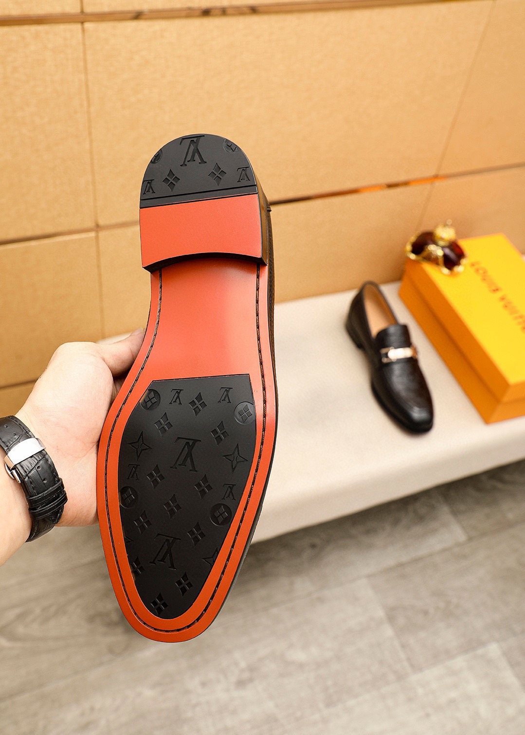 Louis Vuitton Textured Bar Loafers — model