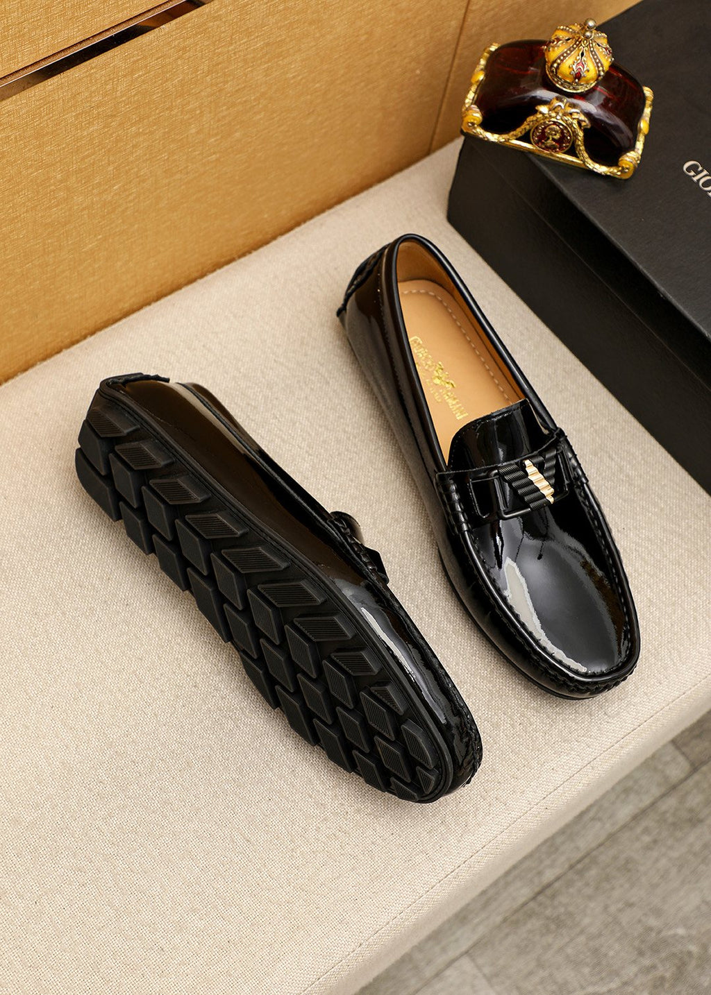 Black Leather Driving Loafers — front