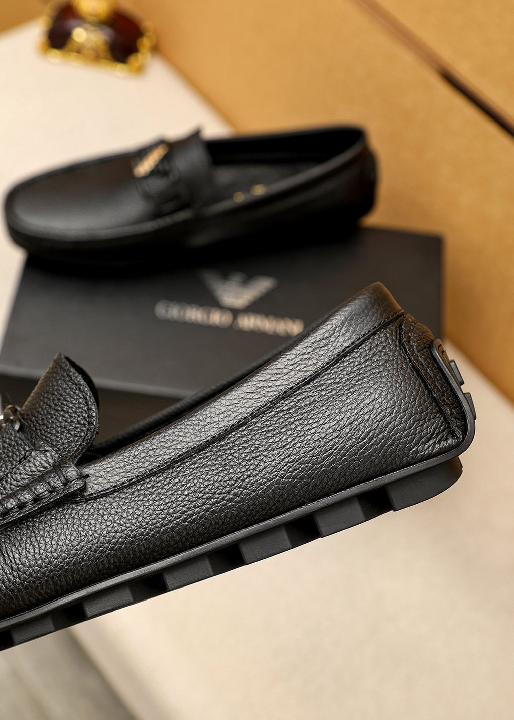 Black Leather Driving Loafers — side
