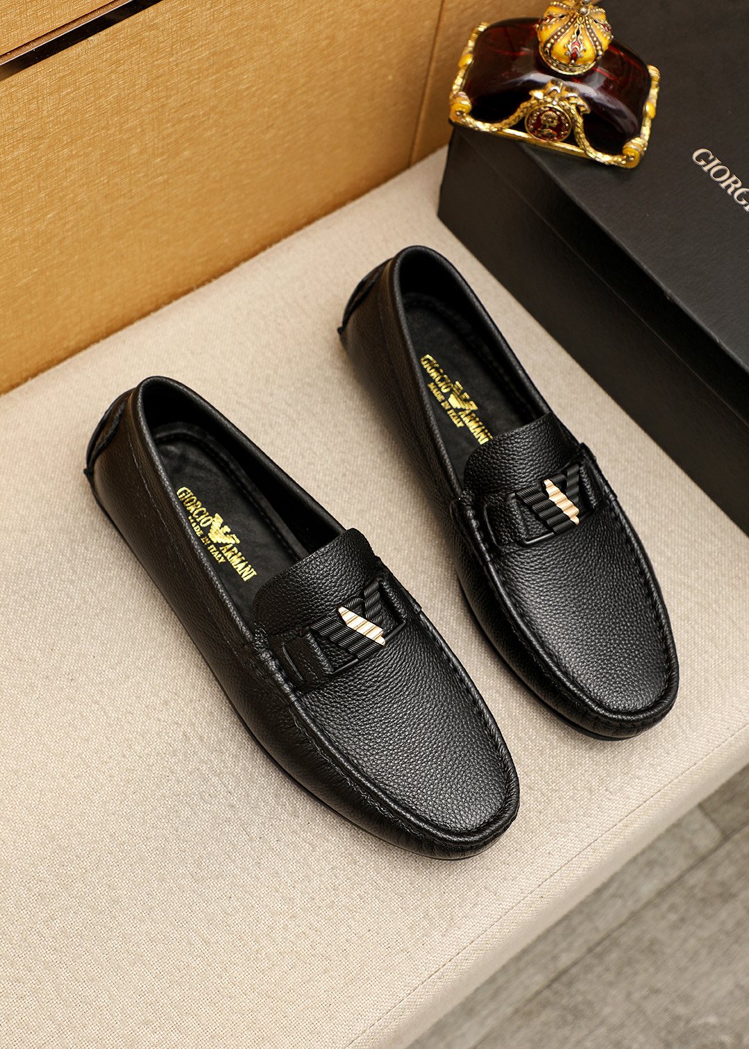 Black Leather Driving Loafers — hero
