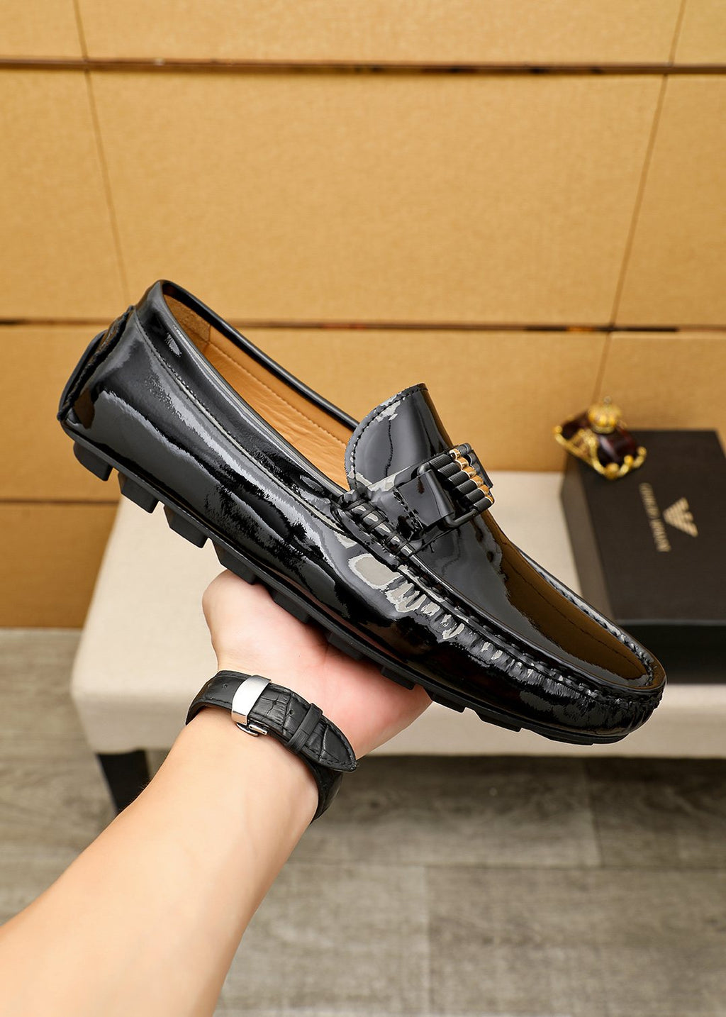 Black Leather Driving Loafers — side