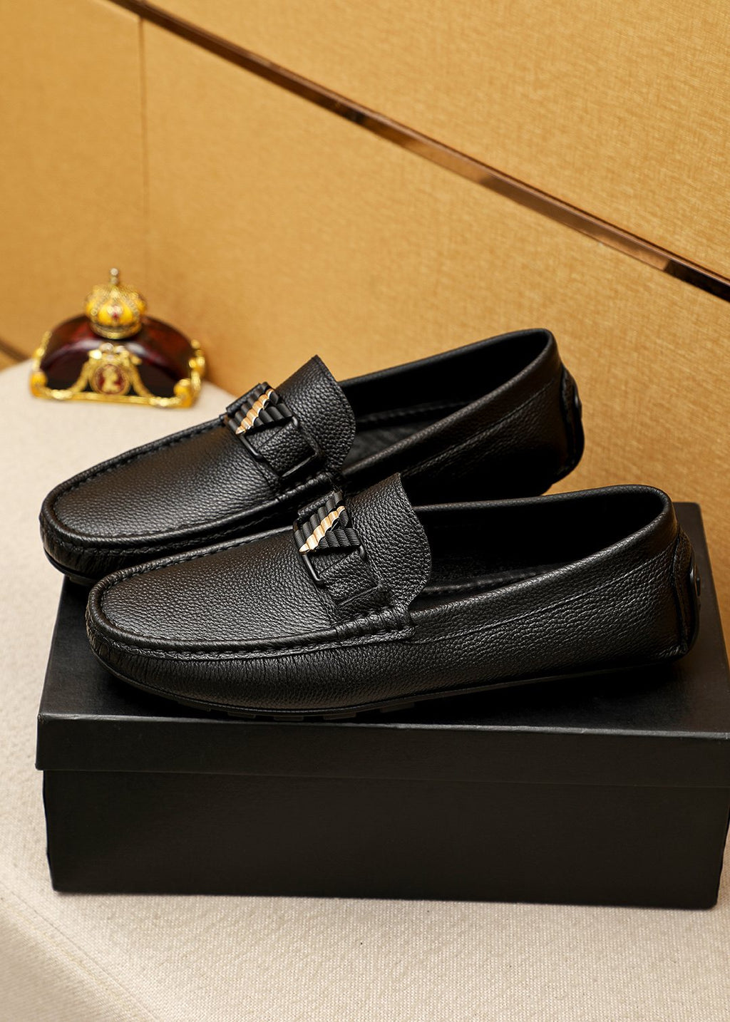 Black Leather Driving Loafers — front