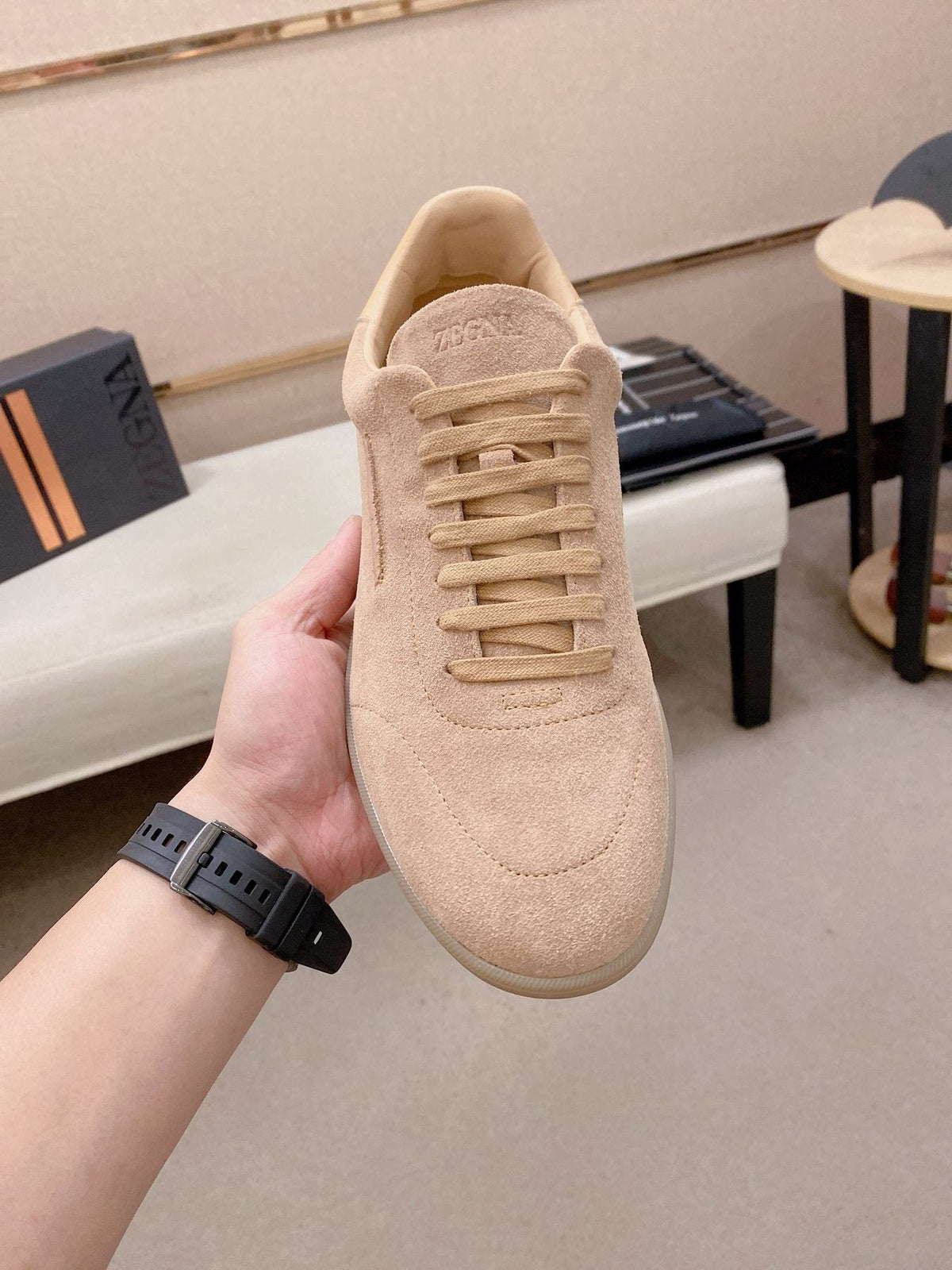 Zegna Suede Low-Top Sneakers — front