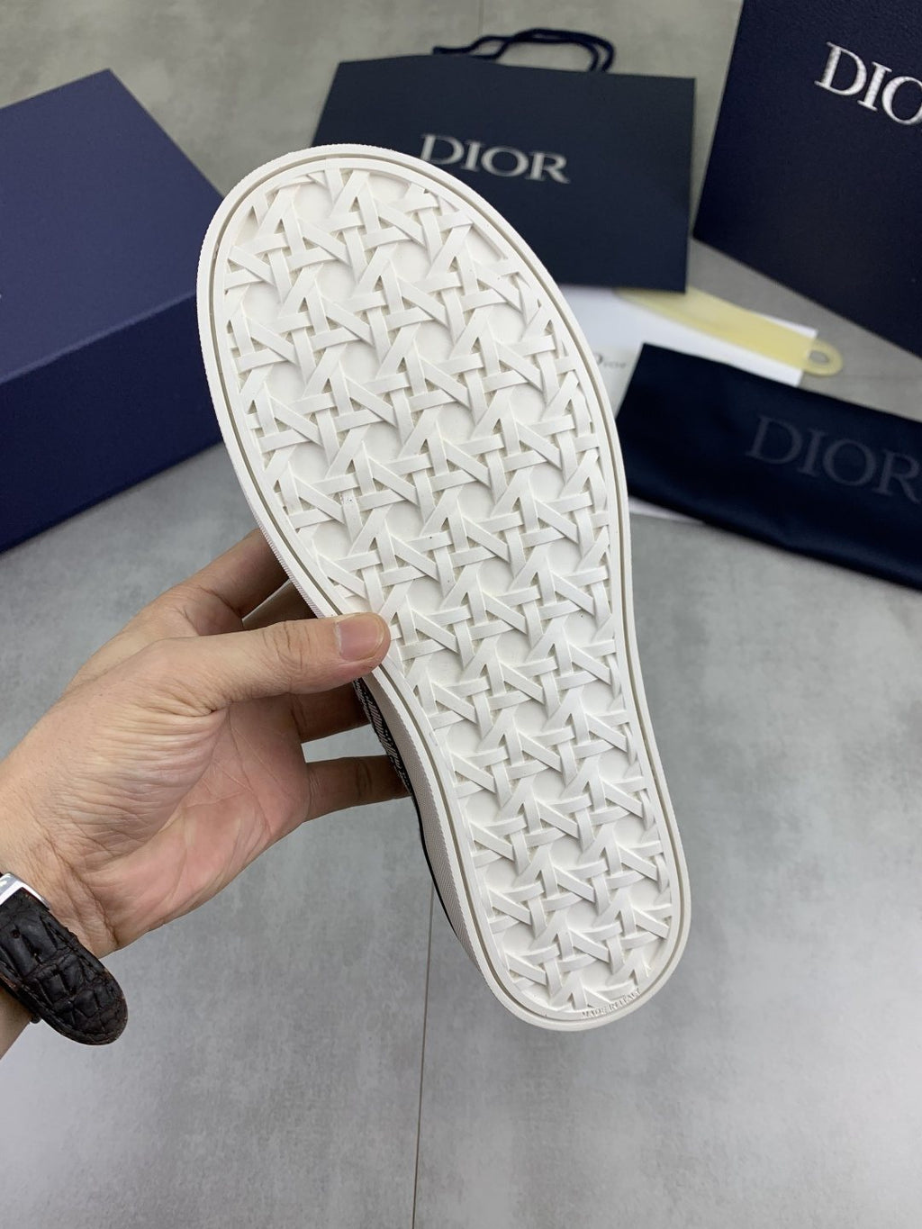 Dior Navy Patterned Slip-On Canvas Shoes — detail