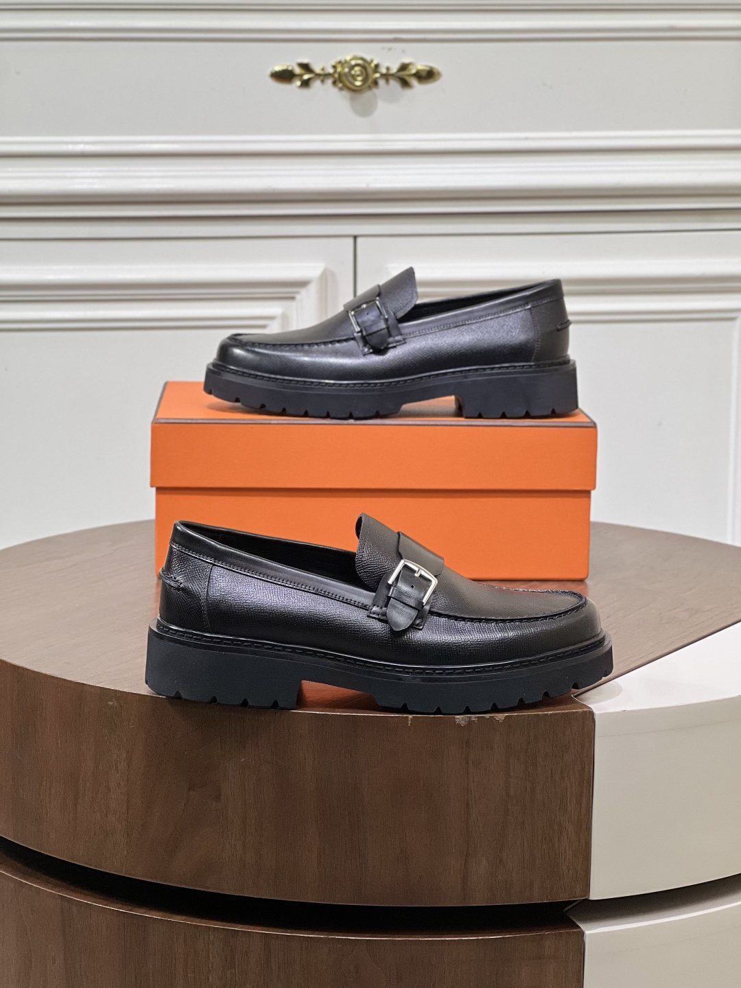Hermès Men's Metal-Bar Lug Sole Loafers — side