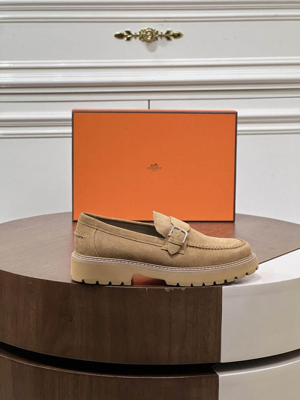 Hermès Men's Metal-Bar Lug Sole Loafers — side
